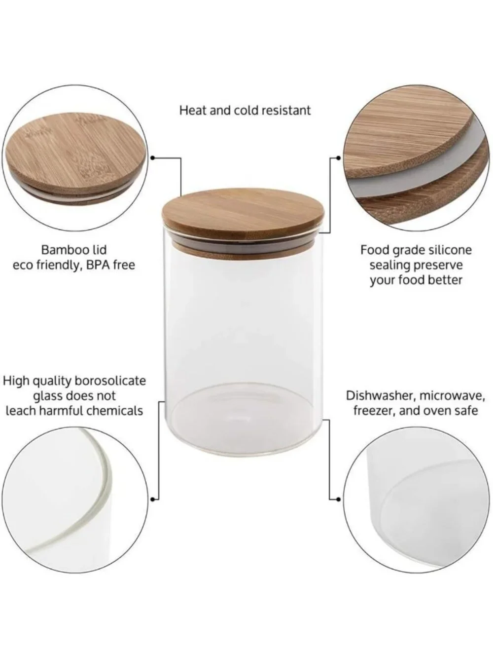 5-Piece Glass Canister Set with Airtight Bamboo Lids - Perfect for Pantry